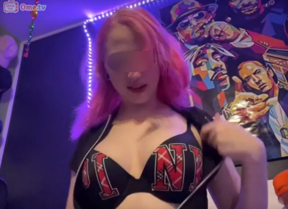 OmeTv Hot pink hair slut flash tits